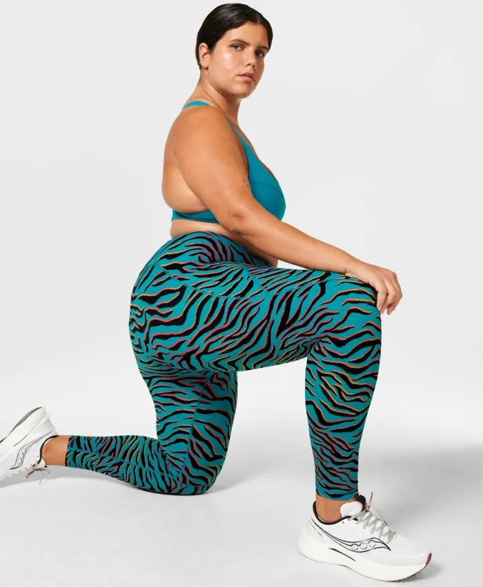 Women Power 78 Gym Leggings Blue Gradient Tiger Print Sweaty Betty Pocketed