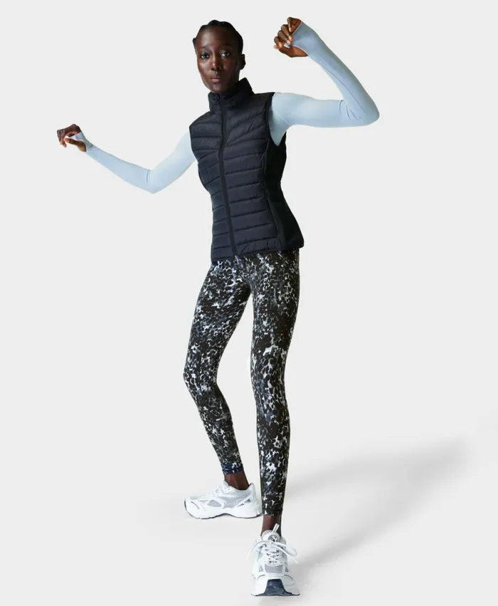 Women Power Gym Leggings Grey Dapple Print Sweaty Betty Pocketed