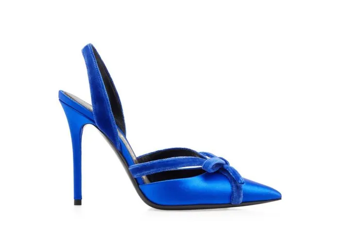Women Pumps Tom Ford Satin And Velvet Bow Slingback Electric Blue