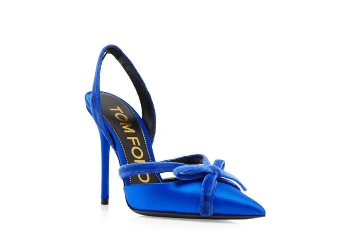 Women Pumps Tom Ford Satin And Velvet Bow Slingback Electric Blue Women Pumps Tom Ford Satin And Velvet Bow Slingback Electric Blue