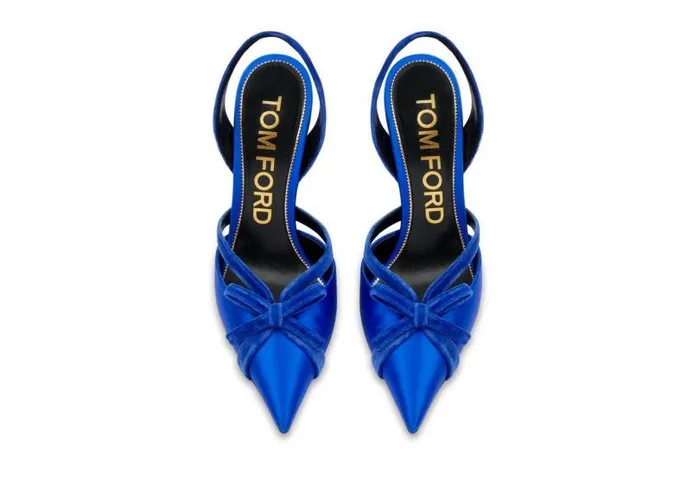 Women Pumps Tom Ford Satin And Velvet Bow Slingback Electric Blue Women Pumps Tom Ford Satin And Velvet Bow Slingback Electric Blue