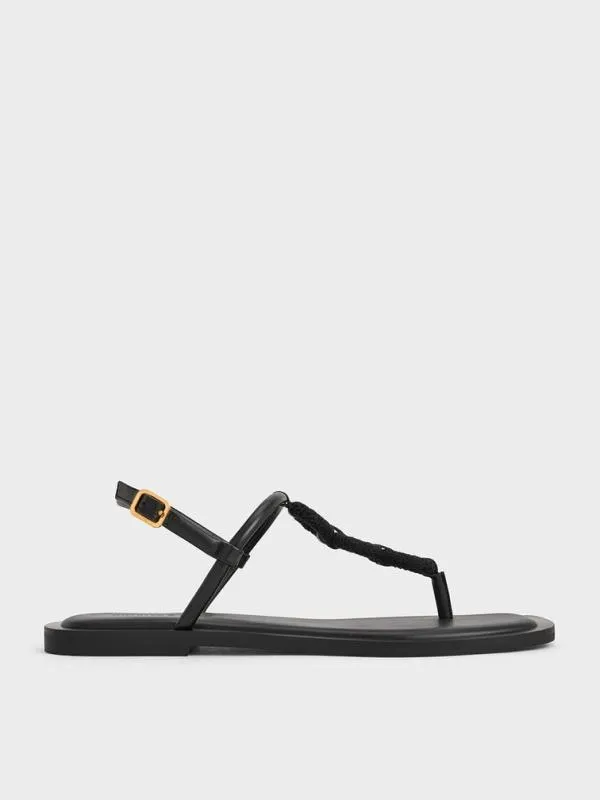 Women Raffia Ring Thong Sandals 8211 Black CHARLES and KEITH Sandals