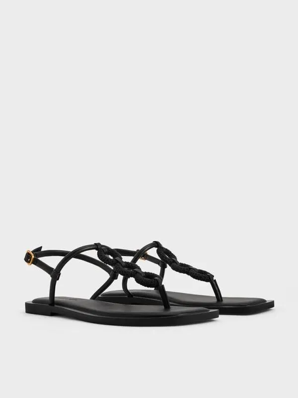Women Raffia Ring Thong Sandals 8211 Black CHARLES and KEITH Sandals