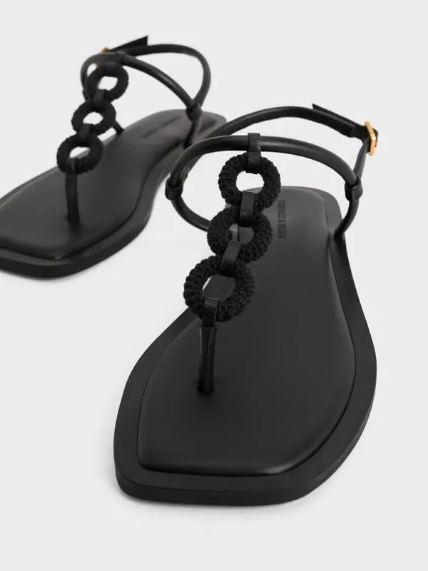 Women Raffia Ring Thong Sandals 8211 Black CHARLES and KEITH Sandals
