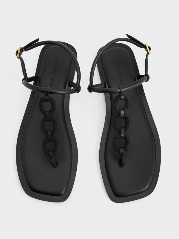 Women Raffia Ring Thong Sandals 8211 Black CHARLES and KEITH Sandals