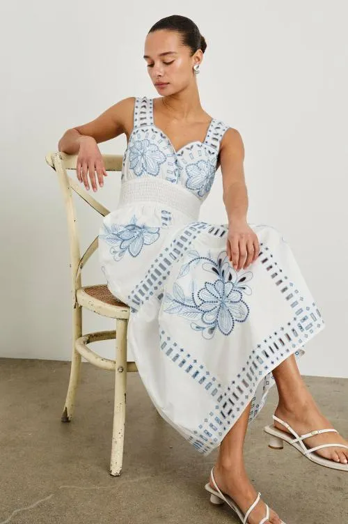 Women Rails Dresses and Rompers Fawn Dress White Blue Embroidery
