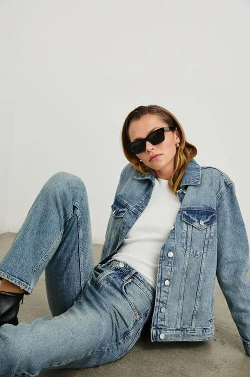 Women Rails Jackets and Coats Grove Boyfriend Trucker Jacket Embossed Indigo