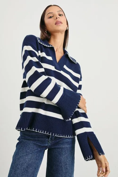 Women Rails Sweaters Athena Sweater Navy Ivory Stripe Women Rails Sweaters Athena Sweater Navy Ivory Stripe
