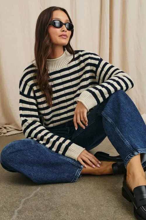 Women Rails Sweaters Corrine Sweater Oat Navy Stripes Women Rails Sweaters Corrine Sweater Oat Navy Stripes