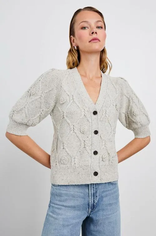 Women Rails Sweaters Isla Cardigan Grey With Crochet Daisies Women Rails Sweaters Isla Cardigan Grey With Crochet Daisies
