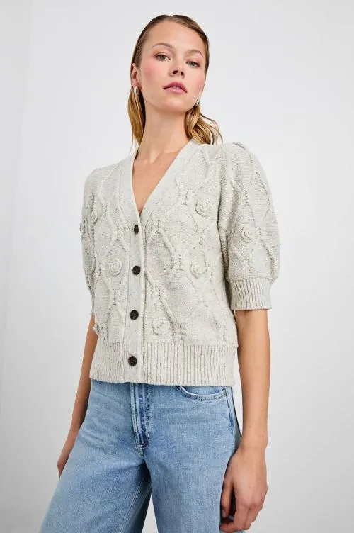 Women Rails Sweaters Isla Cardigan Grey With Crochet Daisies Women Rails Sweaters Isla Cardigan Grey With Crochet Daisies