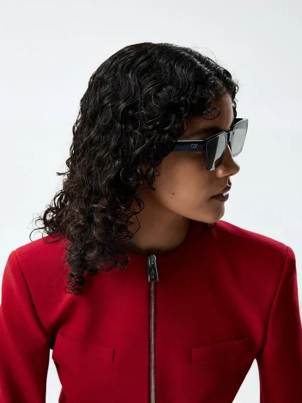 Women Recycled Acetate Angular Sunglasses 8211 Jet Black CHARLES and KEITH Wayfarer