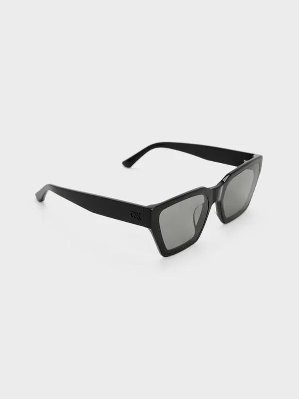 Women Recycled Acetate Angular Sunglasses 8211 Jet Black CHARLES and KEITH Wayfarer