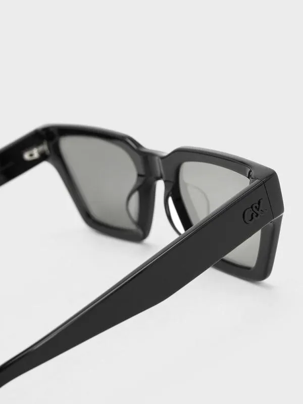 Women Recycled Acetate Angular Sunglasses 8211 Jet Black CHARLES and KEITH Wayfarer