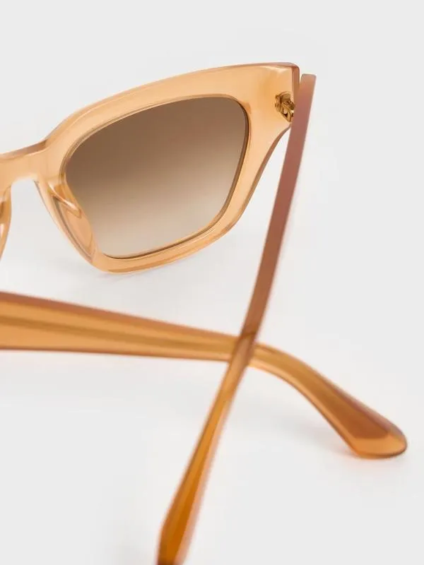 Women Recycled Acetate CatEye Sunglasses 8211 Toffee CHARLES and KEITH Cateye