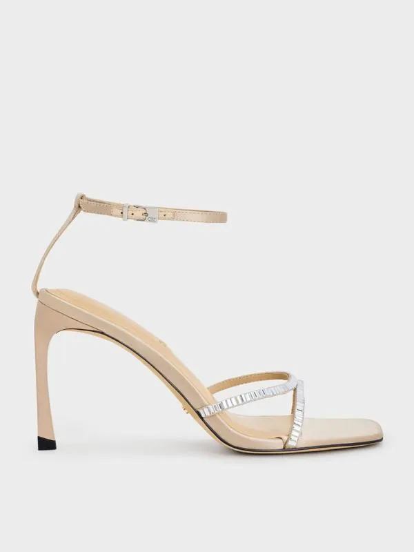 Women Recycled Polyester CrystalEmbellished AnkleStrap Sandals 8211 Champagne CHARLES and KEITH Heels Women Recycled Polyester CrystalEmbellished AnkleStrap Sandals 8211 Champagne CHARLES and KEITH Heels