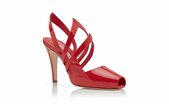 Women Red Patent Leather Slingback Pumps Manolo Blahnik Pumps