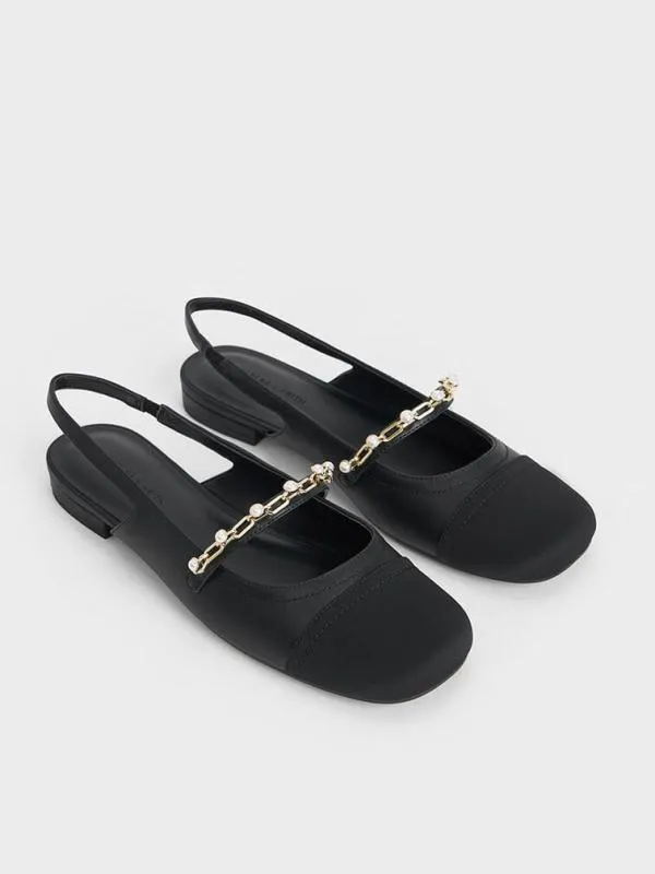 Women Rio Beaded ChainLink Slingback Flats 8211 Black CHARLES and KEITH Ballet Flats