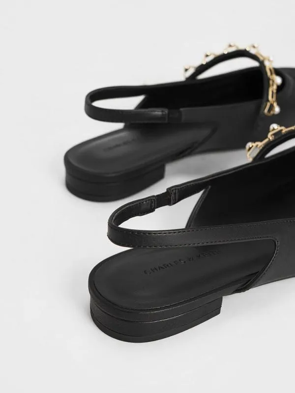 Women Rio Beaded ChainLink Slingback Flats 8211 Black CHARLES and KEITH Ballet Flats