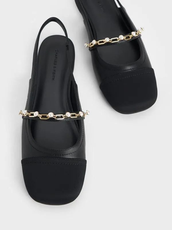 Women Rio Beaded ChainLink Slingback Flats 8211 Black CHARLES and KEITH Ballet Flats
