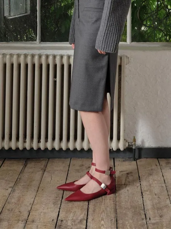 Women Robbie PointedToe Mary Jane Flats 8211 Red CHARLES and KEITH Ballet Flats