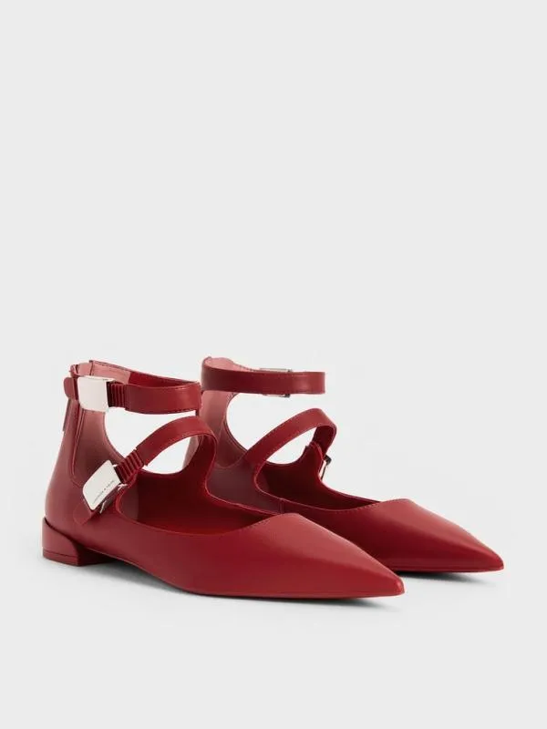 Women Robbie PointedToe Mary Jane Flats 8211 Red CHARLES and KEITH Ballet Flats