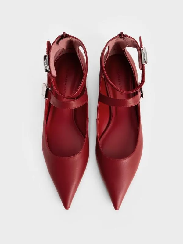 Women Robbie PointedToe Mary Jane Flats 8211 Red CHARLES and KEITH Ballet Flats