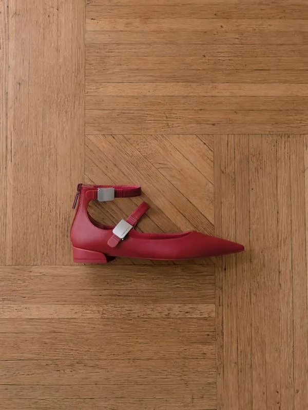 Women Robbie PointedToe Mary Jane Flats 8211 Red CHARLES and KEITH Ballet Flats