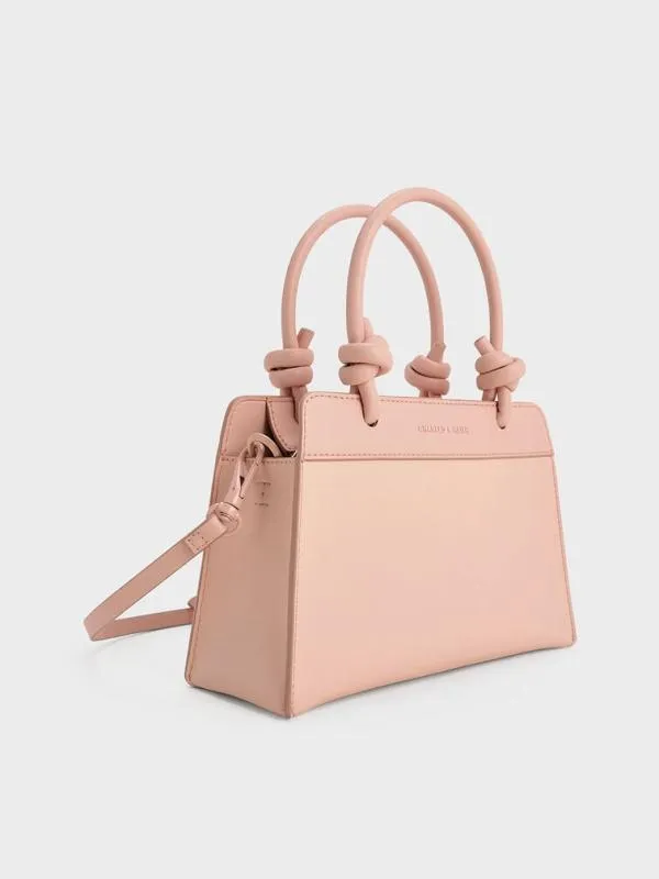 Women Sabine KnottedHandle Trapeze Tote Bag 8211 Light Pink CHARLES and KEITH Tote Bags