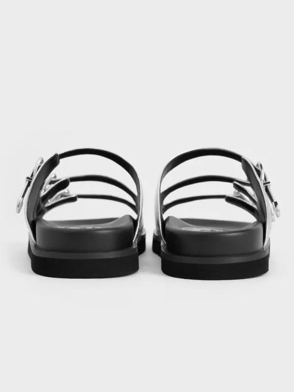 Women Samala Metallic Buckled TripleStrap Sandals 8211 Silver CHARLES and KEITH Sandals