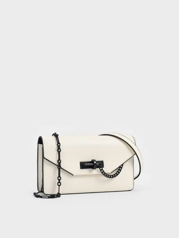 Women Samantha Envelope ChainEmbellished Crossbody Bag 8211 Cream CHARLES and KEITH Crossbody Bags
