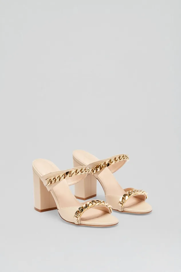 Women SANDAL WITH CHAINS DETAIL 95 NOUGAT Leather Scanlan Theodore Women SANDAL WITH CHAINS DETAIL 95 NOUGAT Leather Scanlan Theodore