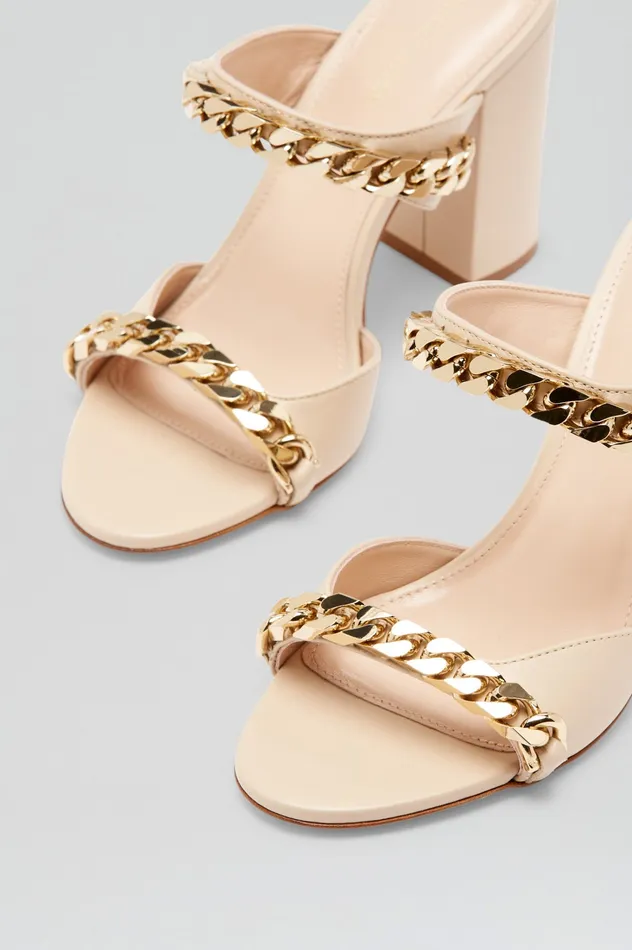 Women SANDAL WITH CHAINS DETAIL 95 NOUGAT Leather Scanlan Theodore Women SANDAL WITH CHAINS DETAIL 95 NOUGAT Leather Scanlan Theodore