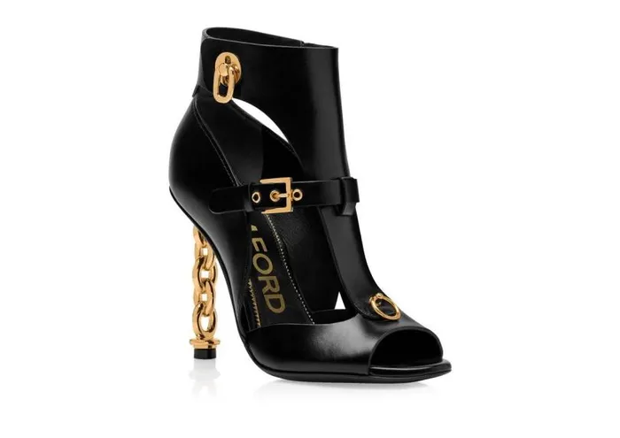 Women Sandals Tom Ford Chain Heel Leather Sandal Black Women Sandals Tom Ford Chain Heel Leather Sandal Black