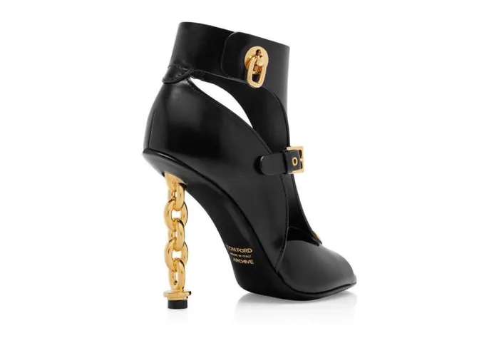 Women Sandals Tom Ford Chain Heel Leather Sandal Black Women Sandals Tom Ford Chain Heel Leather Sandal Black