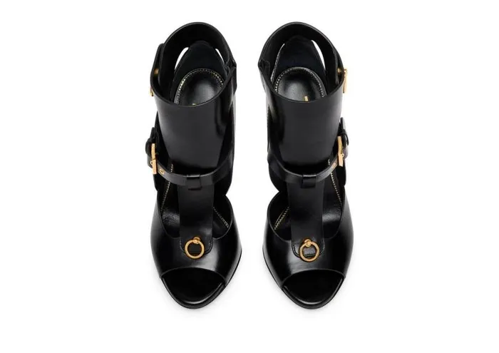Women Sandals Tom Ford Chain Heel Leather Sandal Black Women Sandals Tom Ford Chain Heel Leather Sandal Black