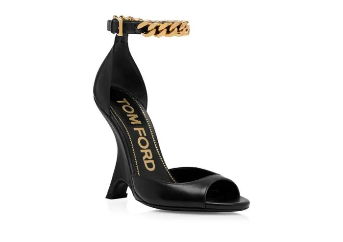Women Sandals Tom Ford Leather Chain Sandal Black Women Sandals Tom Ford Leather Chain Sandal Black