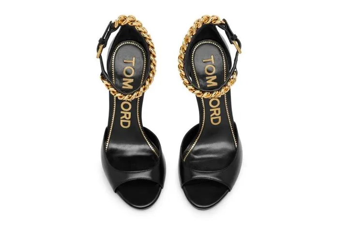Women Sandals Tom Ford Leather Chain Sandal Black Women Sandals Tom Ford Leather Chain Sandal Black