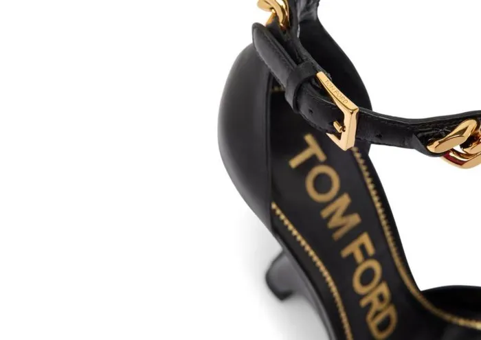 Women Sandals Tom Ford Leather Chain Sandal Black Women Sandals Tom Ford Leather Chain Sandal Black