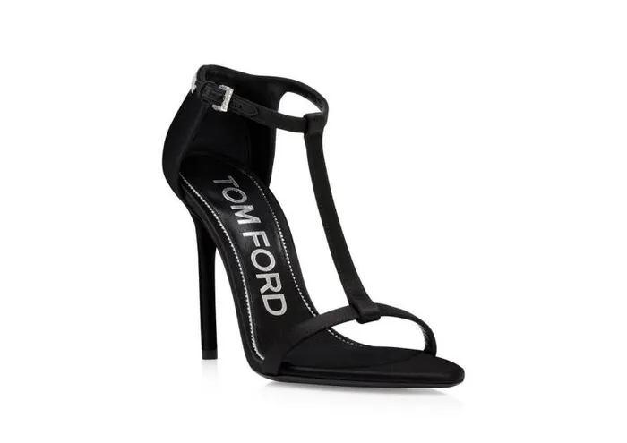 Women Sandals Tom Ford Satin And Crystal Stones Iconic T Sandal Black Crystal Women Sandals Tom Ford Satin And Crystal Stones Iconic T Sandal Black Crystal