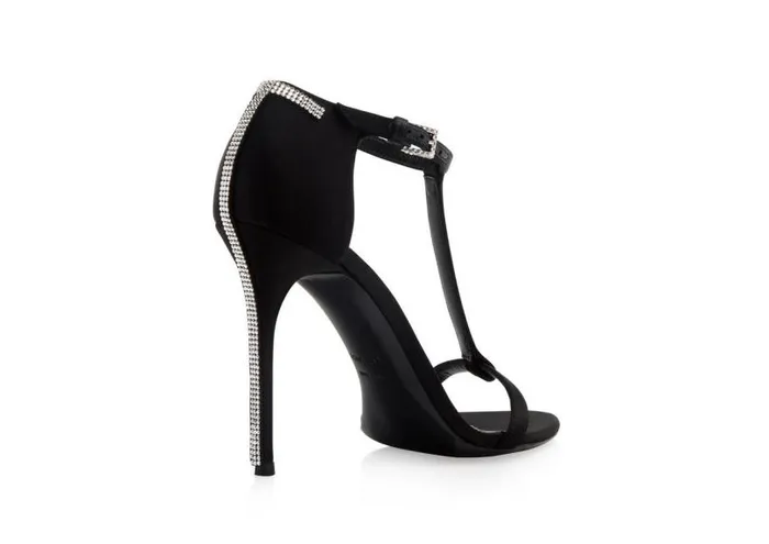 Women Sandals Tom Ford Satin And Crystal Stones Iconic T Sandal Black Crystal Women Sandals Tom Ford Satin And Crystal Stones Iconic T Sandal Black Crystal