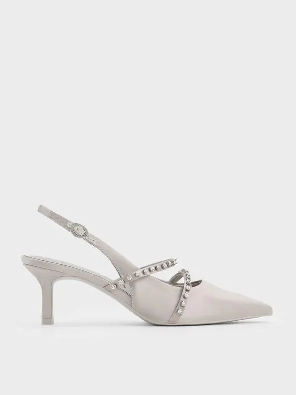 Women Satin CrystalEmbellished Mary Jane Pumps 8211 Light Grey CHARLES and KEITH Heels Women Satin CrystalEmbellished Mary Jane Pumps 8211 Light Grey CHARLES and KEITH Heels