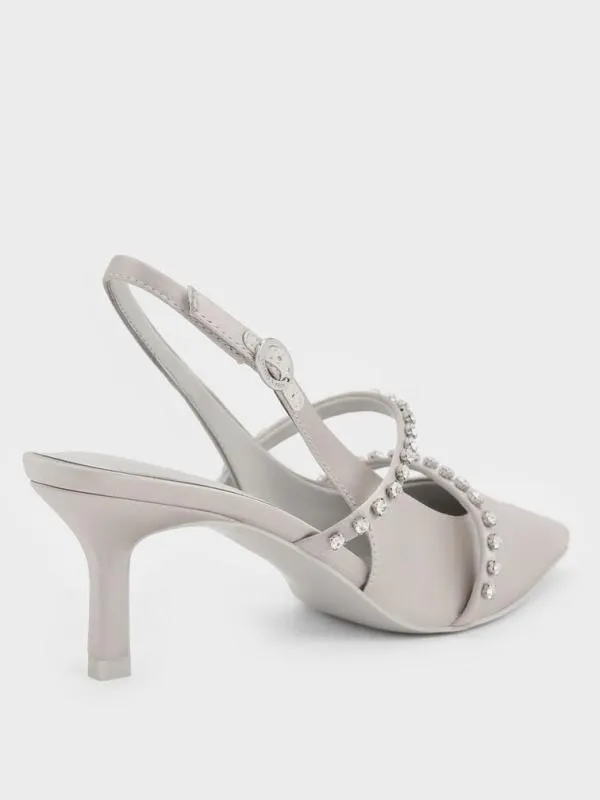 Women Satin CrystalEmbellished Mary Jane Pumps 8211 Light Grey CHARLES and KEITH Heels