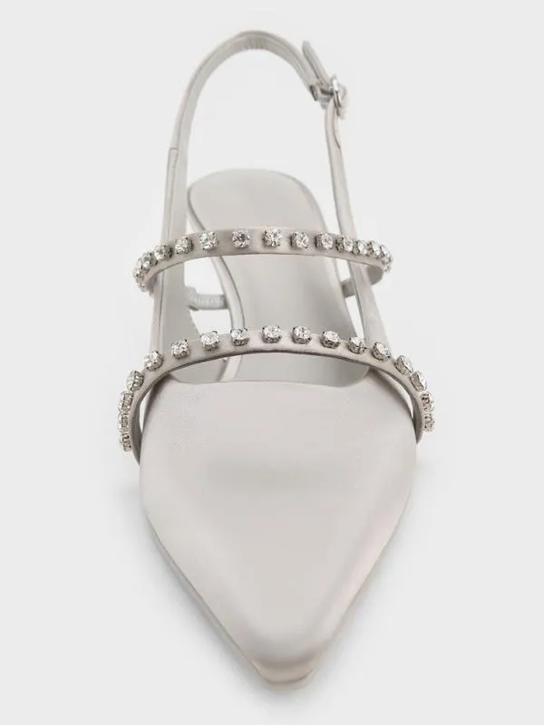 Women Satin CrystalEmbellished Mary Jane Pumps 8211 Light Grey CHARLES and KEITH Heels