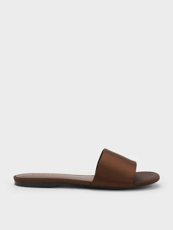 Women Satin Slide Sandals 8211 Dark Brown CHARLES and KEITH Sandals