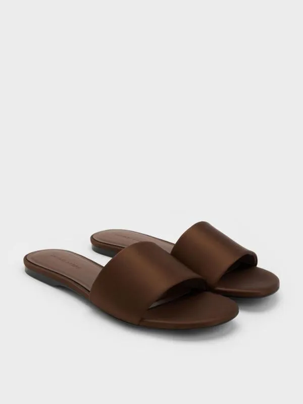 Women Satin Slide Sandals 8211 Dark Brown CHARLES and KEITH Sandals