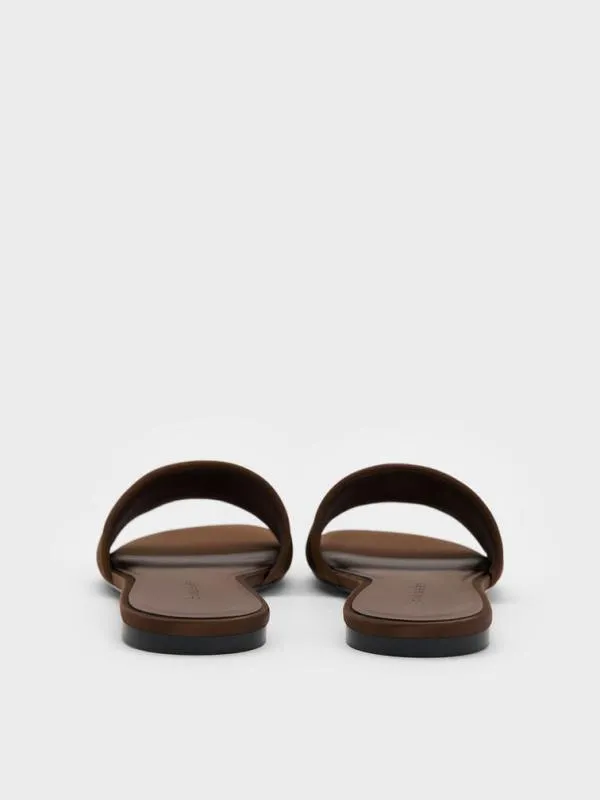 Women Satin Slide Sandals 8211 Dark Brown CHARLES and KEITH Sandals