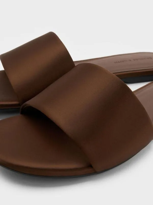 Women Satin Slide Sandals 8211 Dark Brown CHARLES and KEITH Sandals