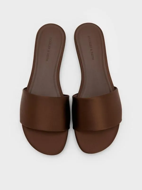 Women Satin Slide Sandals 8211 Dark Brown CHARLES and KEITH Sandals
