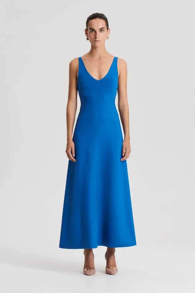 Women Scanlan Theodore CREPE KNIT V NECK DRESS PRUSSIANBLUE Dresses